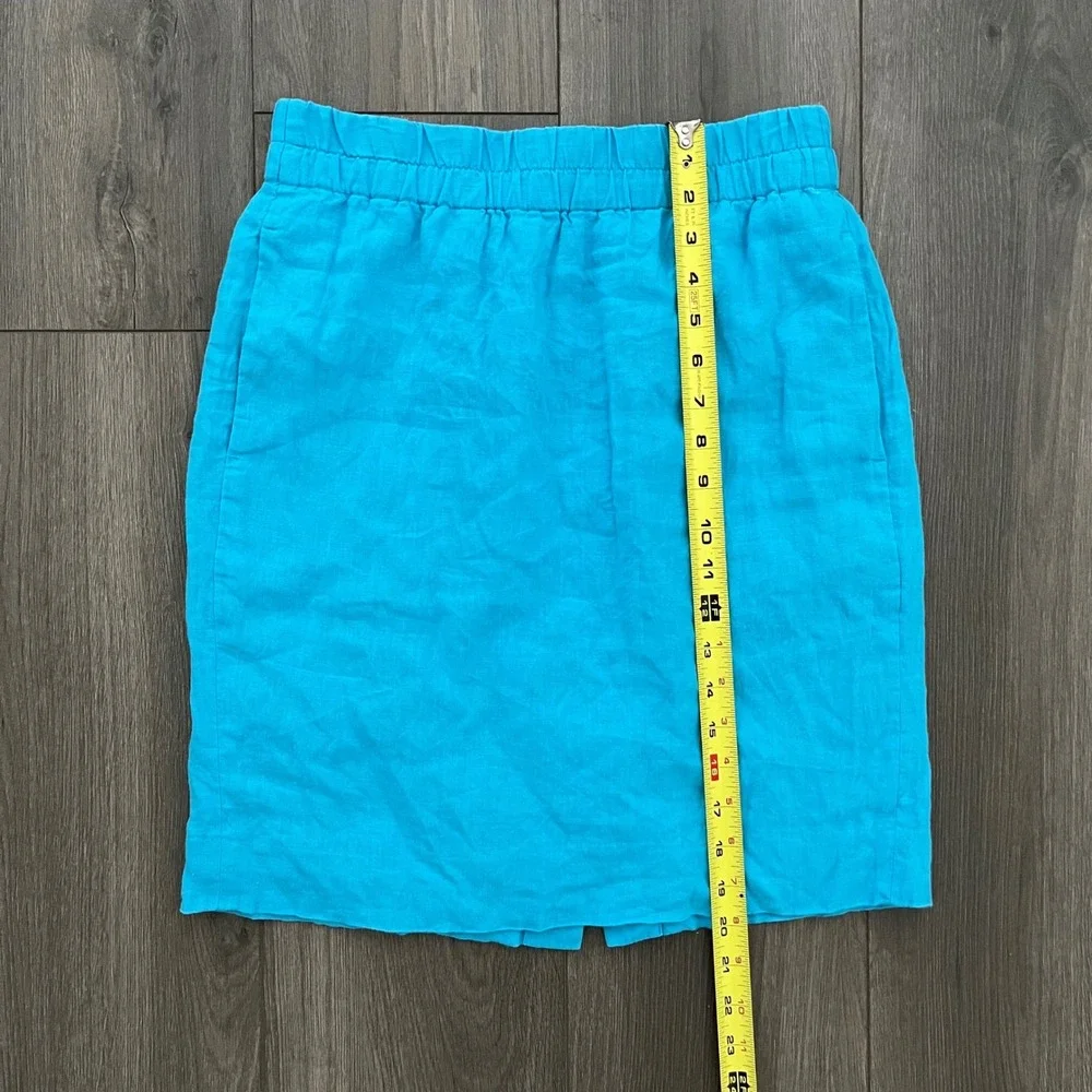 J.Crew Womens XS Turquoise Blue 100% Linen Elastic Waist Pocket Mini Skirt